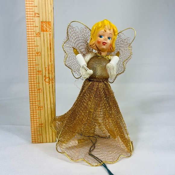 Vintage Christmas angel tree topper wire Blonde 6 1/4" - Picture 7 of 8